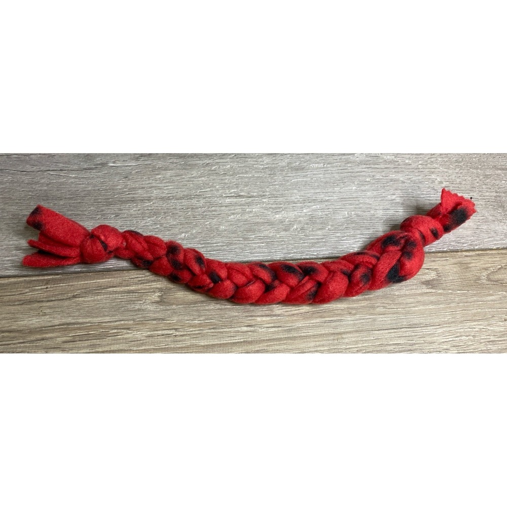 Handmade Fleece Dog Rope‎ Chew Toy 14" Braided Tug & Pull Red/black NEW